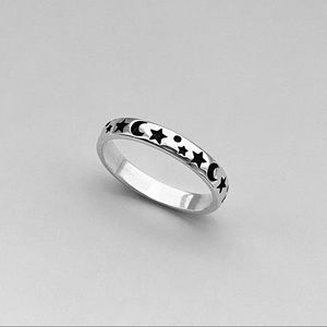☪️TOP SELLER☪️ Sterling Silver Moon & Star Band, Silver Rings, Wedding Bands